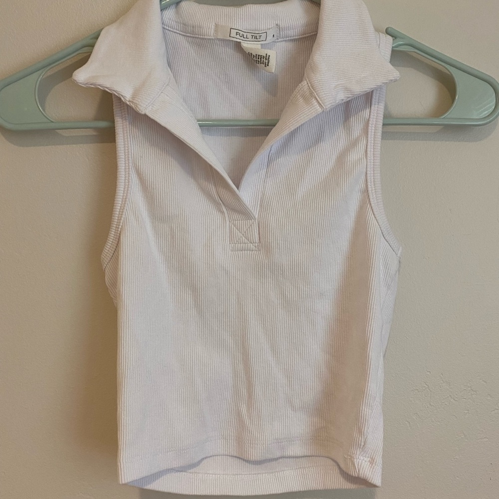 Full Tilt Collared White Crop Top Tank!